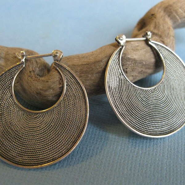 Sterling Silver Flat tribal hoops