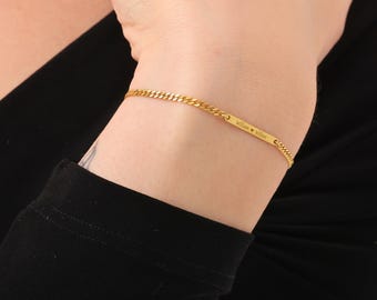 Tiny Name Bar Bracelet Custom Bar Bracelet 14K Gold Name Bracelet for Her Dainty Mini Name Bracelet Sterling Silver Bar Bracelet for Mom