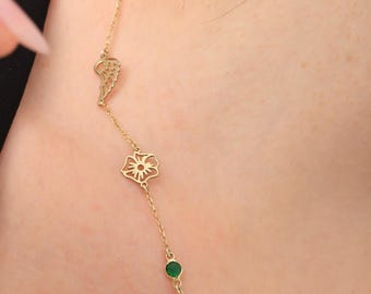Birthstone Angel Wing Necklace for Women, Guardian Angel Baby Loss Miscarriage Sentimental Sympathy Gift for Her, Dainty Memorial
