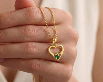 Dainty Initial Necklace with Heart Birthstone, Custom Letter Necklace, Birthstone Jewellery, 18th Birthday Gifts for Her, Christmas Gift