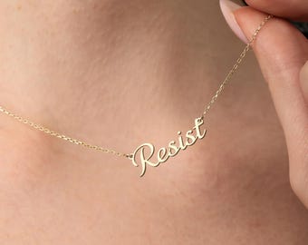 14K Gold Resist Necklace Women Activist Necklace for Protestors Anti Trump Necklace Women Power No Kings