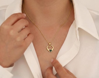 Dainty Initial Necklace with Heart Birthstone, Personalised Letter Necklace, Birthstone Jewellery, Birthday Gift for Her, Christmas Present