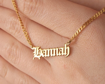 Personalized Old English Name Necklace, Customized Gothic Style Nameplate Necklace, Personalized Necklace, Name Jewelry, Personalized Gift
