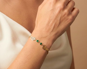 Minnesarmband med födelsesten Fint armband i guld med änglavingar Skyddsängelarmband i sterlingsilver för mamma Present till henne