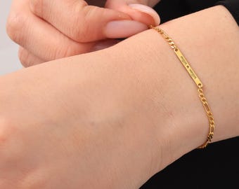 Tiny Name Bar Bracelet Custom Bar Bracelet 14K Gold Name Bracelet for Her Dainty Mini Name Bracelet Sterling Silver Bar Bracelet for Mom