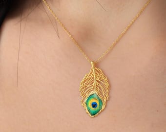 Peacock Feather Necklace With Eyil Eye, Peacock Necklace, Dainty Feather Necklace, Peacock Pendant,Anniversary Gift,Elegant Peacock Necklace