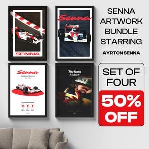 Senna Movie Poster Bundle set of 4, Senna Wall Art, Formula One Inspired Racing Poster, Vintage F2 Motorsport Print, Limited discount