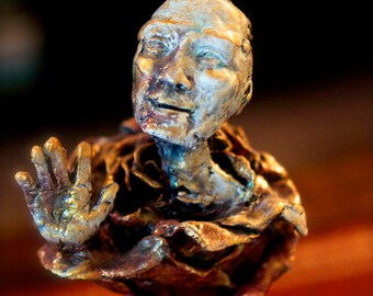 SEEING GOD Sculpture by Fae Factory Artist Dr Franky Dolan (Original Bust Statue Spiritual Art Sculpture Psychic Hand Rose Pagan Fine Art)