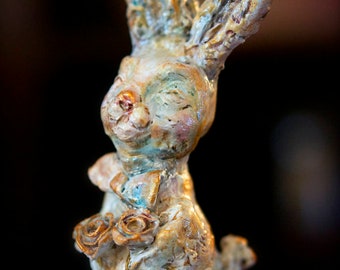 The Uplifted Rabbit Sculpture by Fae Factory Artist Dr Franky Dolan (Fantasy Art Fairytale Art Nymph Sculpture White Bunny Rabbit Fine Art)