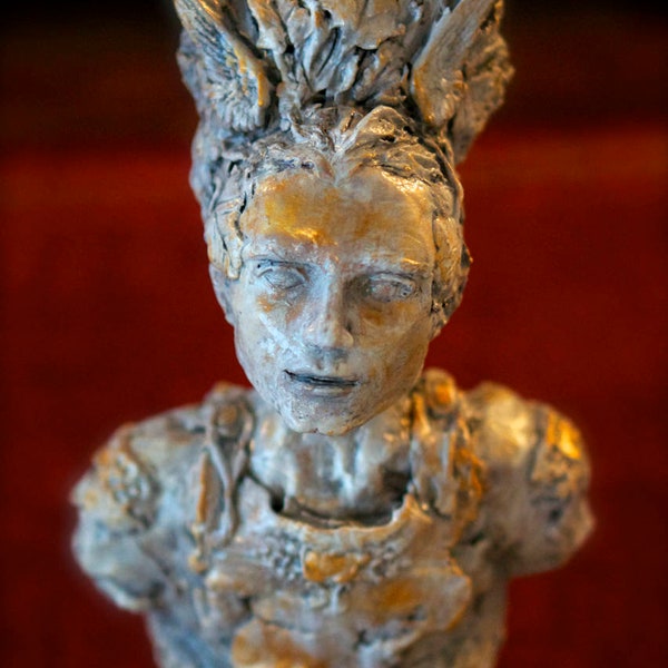 Deity Of Love Sculpture by Fae Factory Artist Dr Franky Dolan (Fantasy Art Spiritual Art Clay Bust Sculpture Bust Greek Original Fine Art)