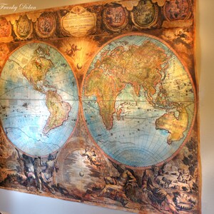 Hand Painted Old World Map Canvas Antique Map Original Painting Fine Art Map Tapestry World Map Fae Factory Fantasy Art by Dr Franky Dolan image 4