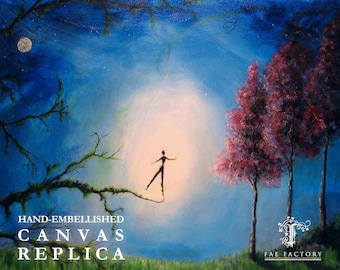 About To Leap. Hand-Embellished Canvas Replica on Museum Canvas Print of Original Painting by Fae Factory Visionary Artist Dr Franky Dolan!