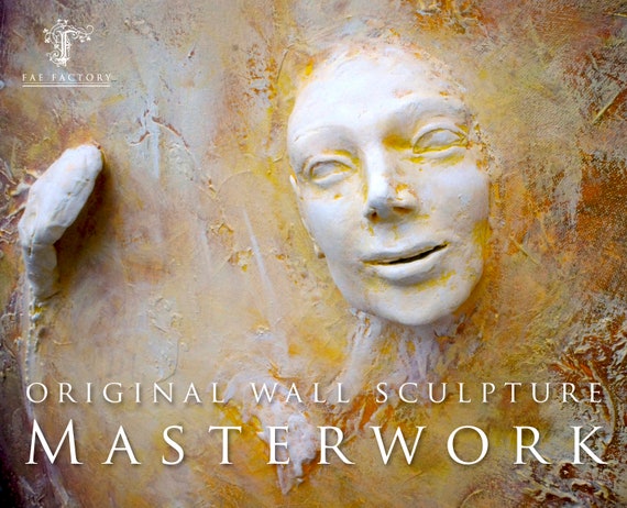 Winged Warrior. AVAILABLE Spiritual Wall Sculpture Art by Fae Factory Artist Dr Franky Dolan {3D clay relief canvas painting. See VIDEO!}