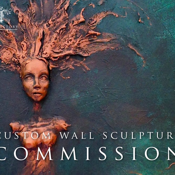 Mermaid CUSTOM WALL SCULPTURE Visionary Fine Art by Fae Factory Artist Dr Franky Dolan (original painting 3D clay relief canvas Mixed Media)