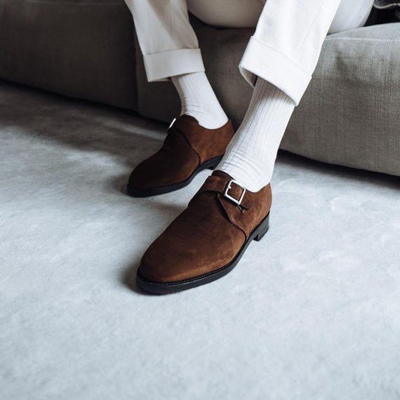 Handmade Brown Suede Single Monk Strap Shoes: Bespoke Men's Dress Shoes