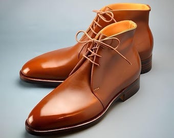 Handmade Tan Leather Chukka Boots: Men display picture 2