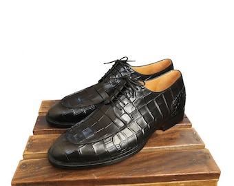 Handmade Black Alligator Oxford Shoes: Men's Formal Lace-Up