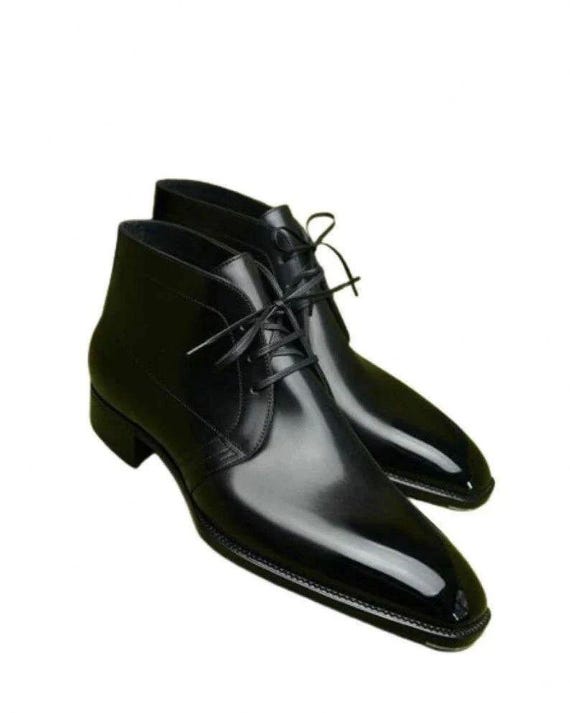 Bespoke Mens Custom Black Pebble Grain Leather Chukka Boots Ankle Shoes Look pic Classic Chukka Boots- Black by Lethato main image 3