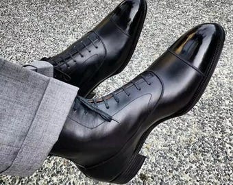 Bespoke men’s Handmade Black Leather Ankle Boots: Men's Formal Dress Boot