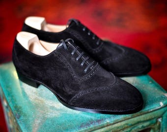 Zapatos Oxford de ante negro hechos a mano: zapatos de vestir formales para hombre
