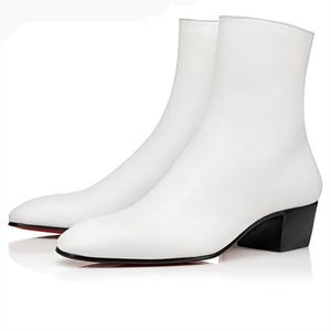 mens white dress boots Men's Leather Chelsea Pointed Toe Ankle Boots Side Zip Shoes Block Heel  Formal