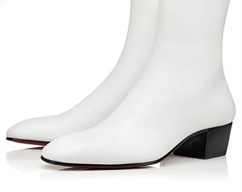 Handmade White Leather Chelsea Boots: Men's Elegant Ankle Boots