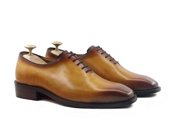 Handmade Tan Leather Oxford Shoes: Men's Formal Dress Shoes