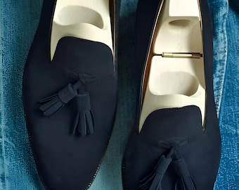 Handmade Blue Suede Tassel Loafers: Men's Moccasin Shoes