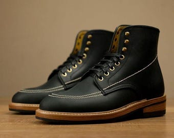 Bespoke Men’s handmade black leather ankle high boot, men’s formal classic laced up boots.