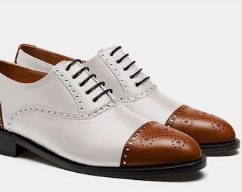 Zapatos Oxford de piel bicolor hechos a mano: zapatos de vestir formales para hombre