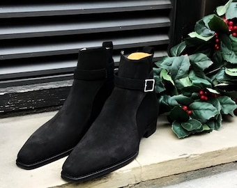 Handgefertigte Schwarze Wildleder Stiefeletten: Herren Stiefel