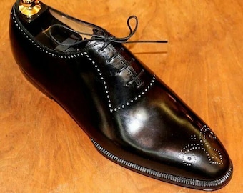 Handmade Black Oxford Brogue Shoes: Formal Dress Shoes