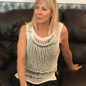 Sleeveless Summer Airy Linen Sweater-Vest-Tunic Hand Knit