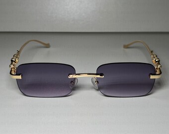 Leopard Frameless Sunglasses: Vintage Square Narrow Frame