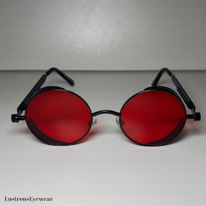 Steampunk Round Red Sunglasses, Steampunk Sunglasses, 90s Design, Steampunk Goggles, Retro Mens Goggles, Retro Round Oval Sunglasses