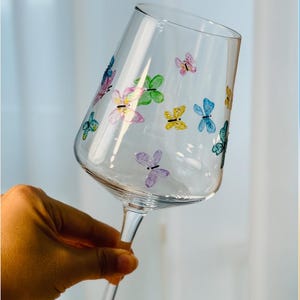 Butterfly Wine Glass Hand Painted Personalized Gift for Her Birthday, Wedding & Couples