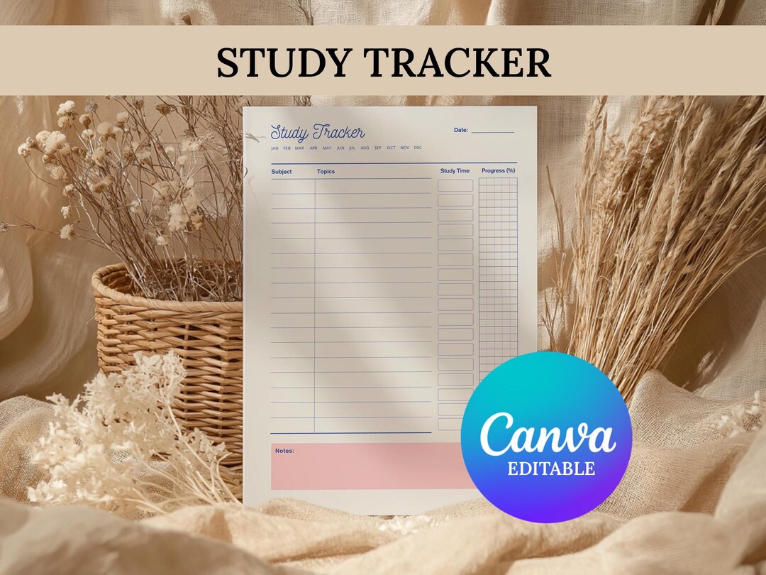 Study Tracker Printable | Editable Study Planner for Students, Track ...