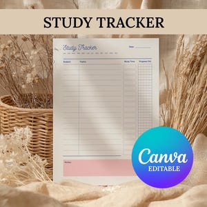学習トラッカー（印刷可能）｜学生向けの編集可能な学習プランナー、進捗状況の追跡、学習時間の管理、モチベーションの維持｜デジタルダウンロード