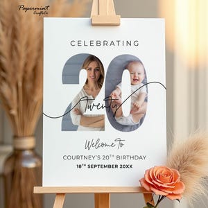 Bearbeitbare 20. Geburtstag Poster Vorlage - anpassbar in Canva, sofortiger digitaler Download, personalisiert mit Fotos & Text