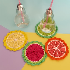 Fruity Coasters Crochet Pattern PDF, Make Lemon, Orange, Lime, Grapefruit & Watermelon Designs, Instant Download, Easy Beginner Project
