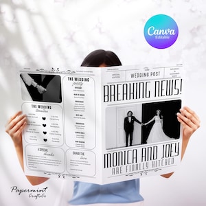 Wedding Newspaper Program Template | Breaking News Theme | Canva Editable | Printable Digital Download | Fun Wedding Keepsake Idea
