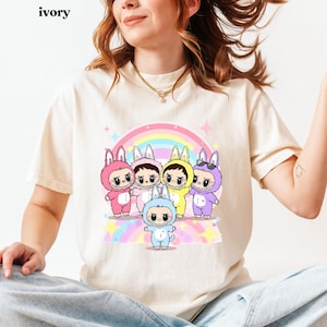 Escuadrón Arcoíris Labubu PNG: Clipart de Conejito Kawaii para Camisetas