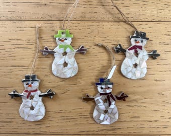 Stained Glass & Glass Mosaic Gem Snowman Ornaments - Etsy