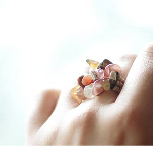 Moonstone ~ Cherry Quartz ~ Lemon Stone ~ Agate || Gemstone Beaded Ring || 3 Rows + Elastic || Custom options available