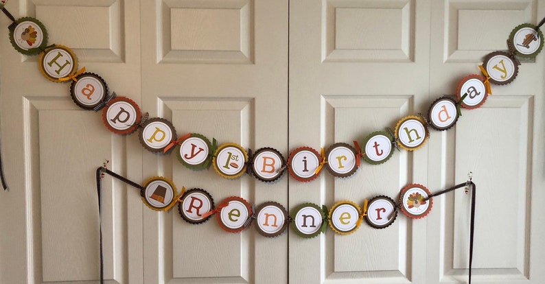 Happy Birthday Banner Pilgrim Turkey Thanksgiving Collection: Large Custom Banner Personalized Made to Order Pumpkin Pie Pumpkin.