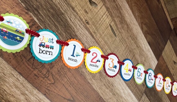 Transportation Collection: Just Born/0-12month First Birthday Photo Picture Banner. First Birthday Banner. First Year. Car Plane Truck Il_570xn
