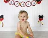 Mickey Mouse Inspired: Happy Birthday Banner. Custom. Made to Order. Mickey Mouse Clubhouse. Red, yellow and black.
