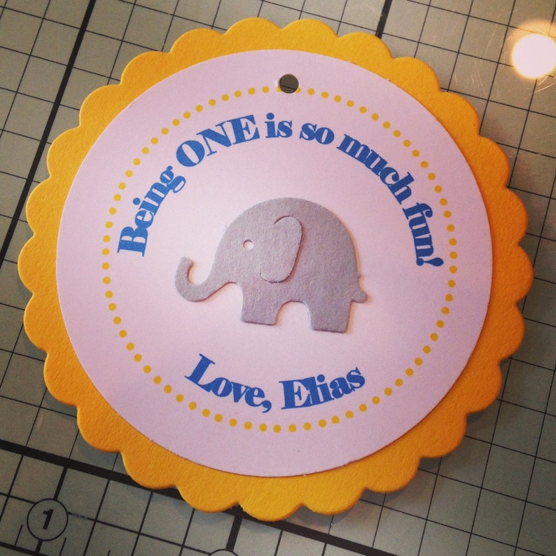 Circus Elephant Sweet Little Peanut Collection: Set of 8 Circle Favor Tags First Birthday. Baby Elephant Custom Colors Made to Order