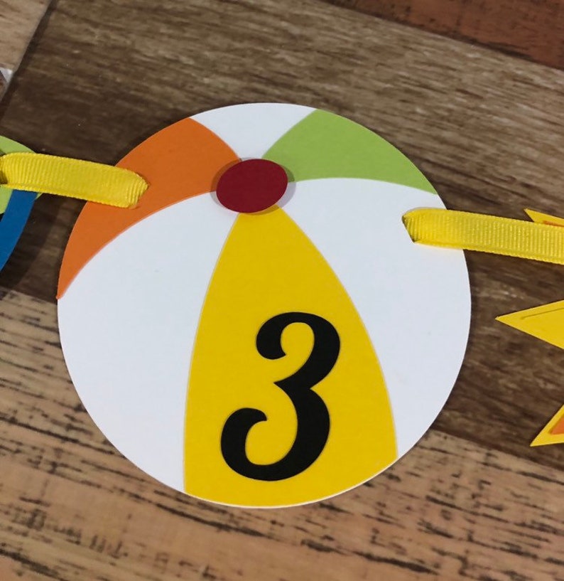 Die Cut Pieces Milestone First Birthday Monthly Photo Banner with clips Pictures Sand Bucket Ball Umbrella Sunglasses Beach Bum Collection