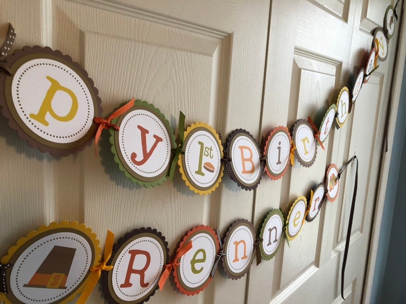 Happy Birthday Banner Pilgrim Turkey Thanksgiving Collection: Large Custom Banner Personalized Made to Order Pumpkin Pie Pumpkin.
